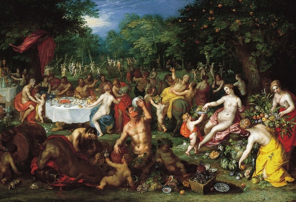 Een Bacchanaal door Jan the Elder Brueghel