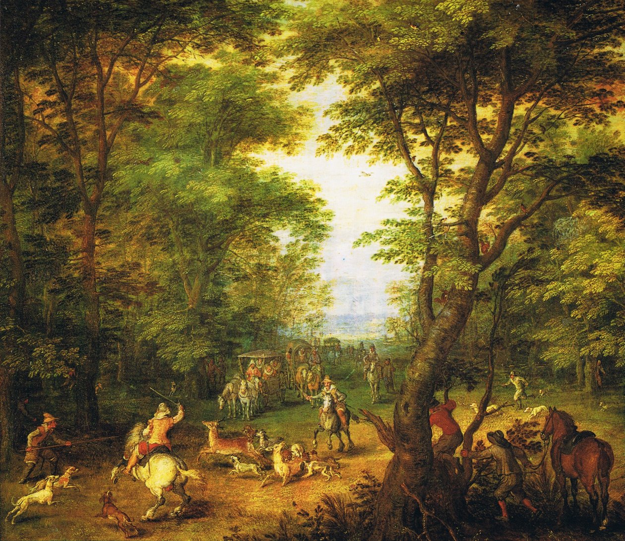 Herten jagen in het bos door Jan the Elder Brueghel