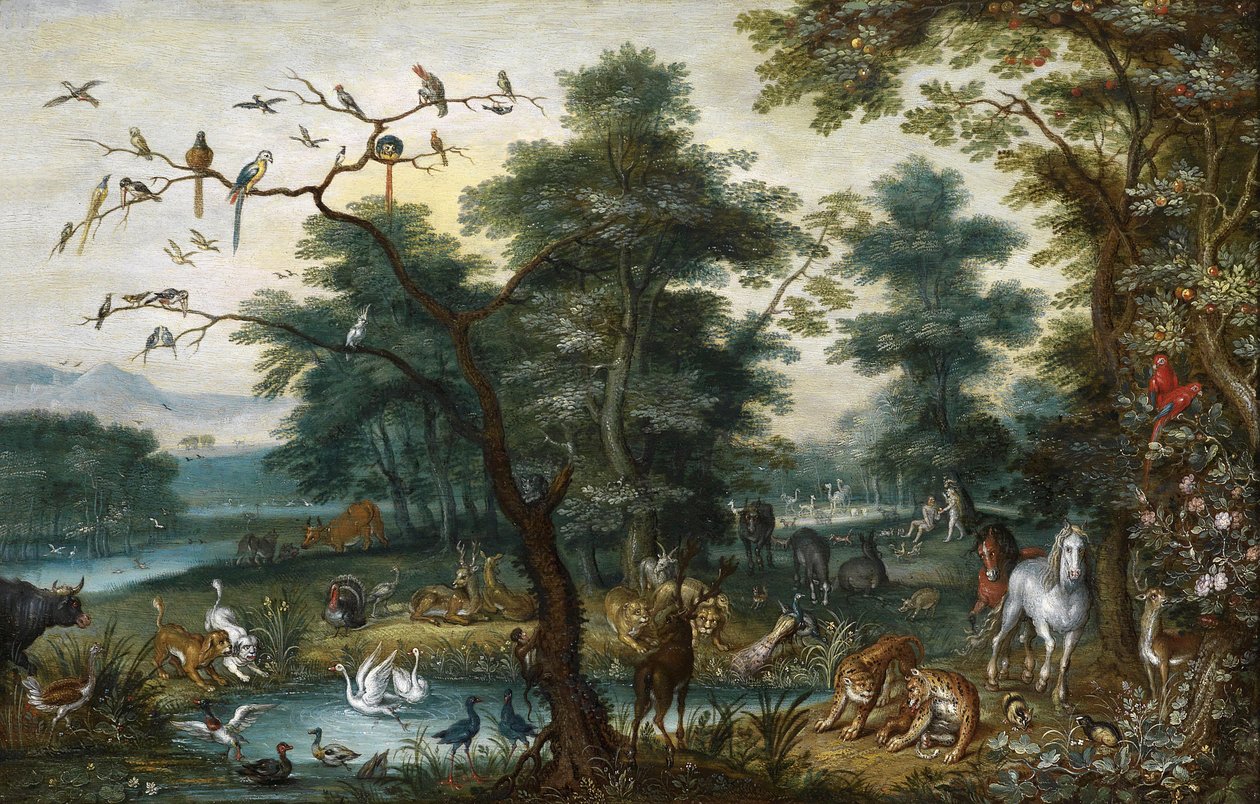 Paradijslandschap met de zondeval door Jan Brueghel the Younger