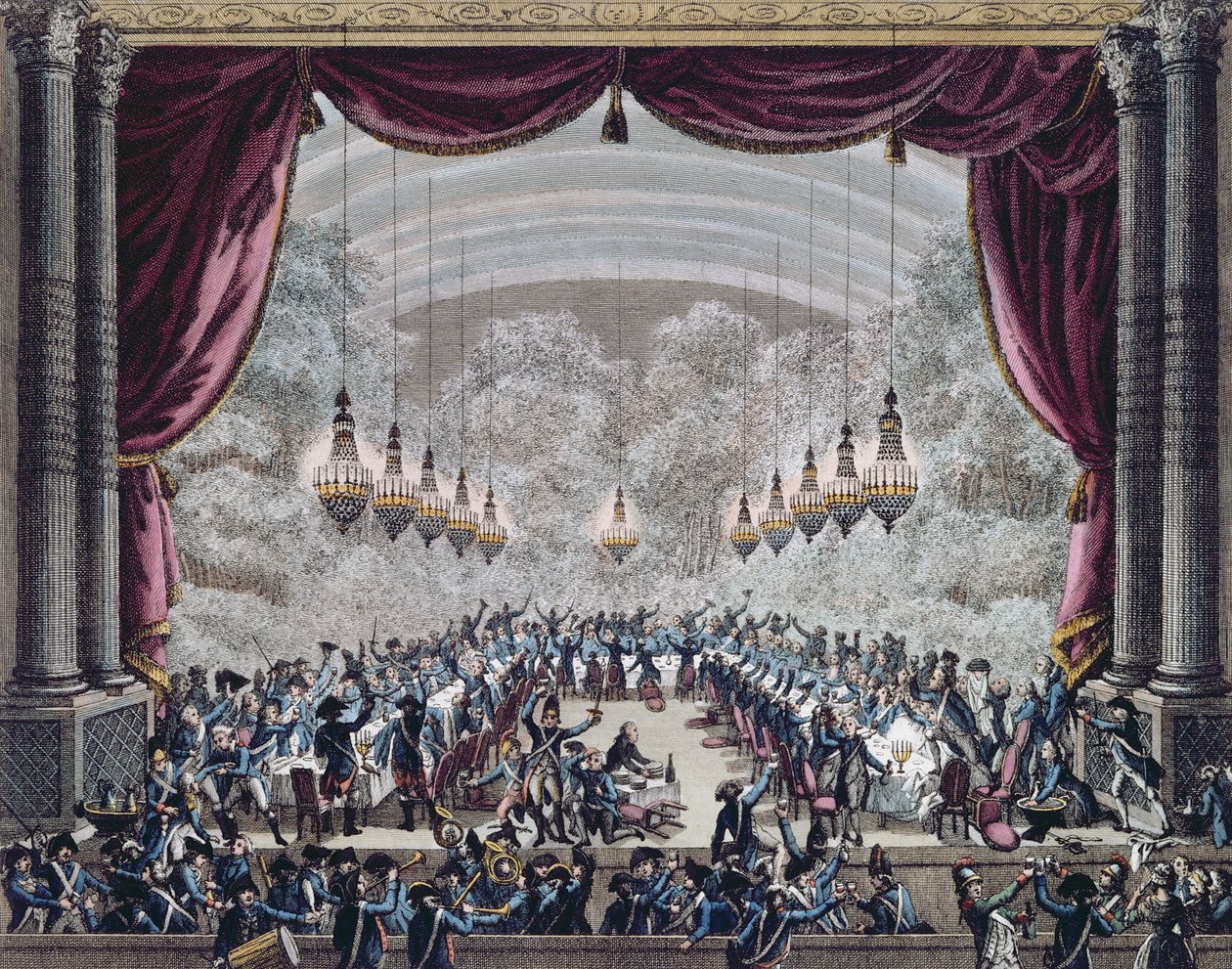 Banket georganiseerd door de officieren van de Franse Gardes du Corps voor de officieren van het Flandres Regiment, 31 september 1789, eind 18e eeuw door Jan Bulthuis