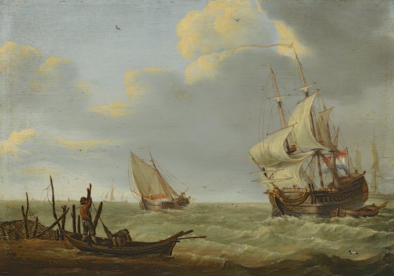 Schepen in een bries door Jan Claesz Rietschoof
