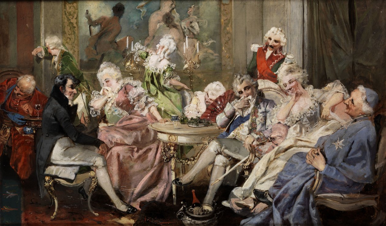 Hofgezelschap in de salon door Jan Czesław Moniuszko
