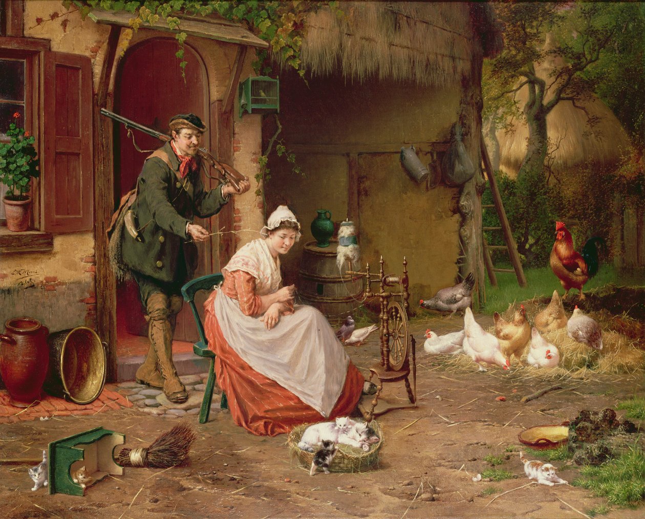 Boerenerf scène, 19e eeuw door Jan David Cole