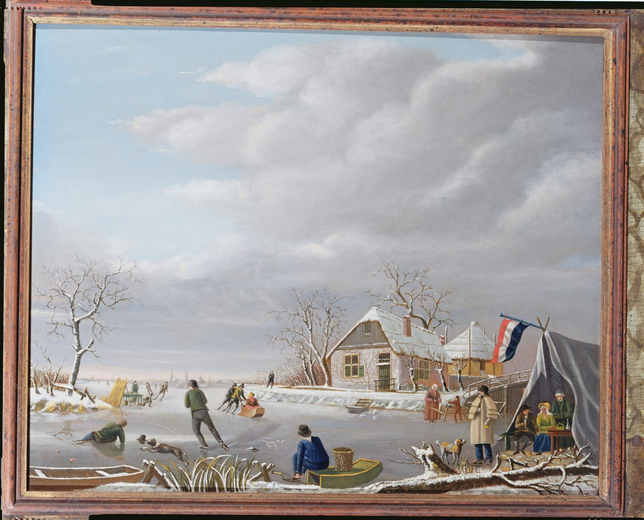 Schaatsers in een winterlandschap door Jan Gerardus Casteelen