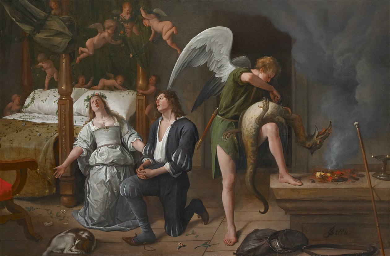 Tobias en Sarah bidden terwijl Rafael de demon bindt door Jan Havickszoon Steen