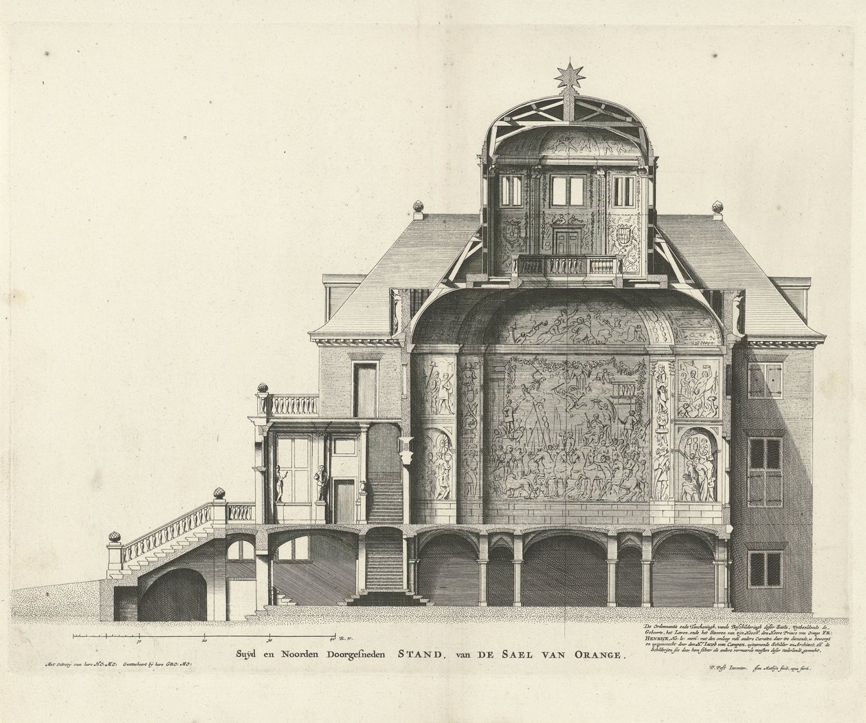 Doorsnede van Huis ten Bosch door Jan Mattysz. naar een ontwerp van Pieter Jansz. Post, 1655 door Jan Matthysz.