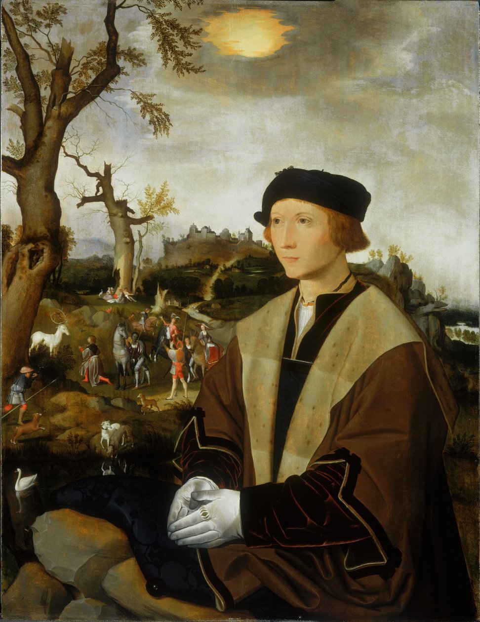 Portret van een jonge man door Jan Mostaert
