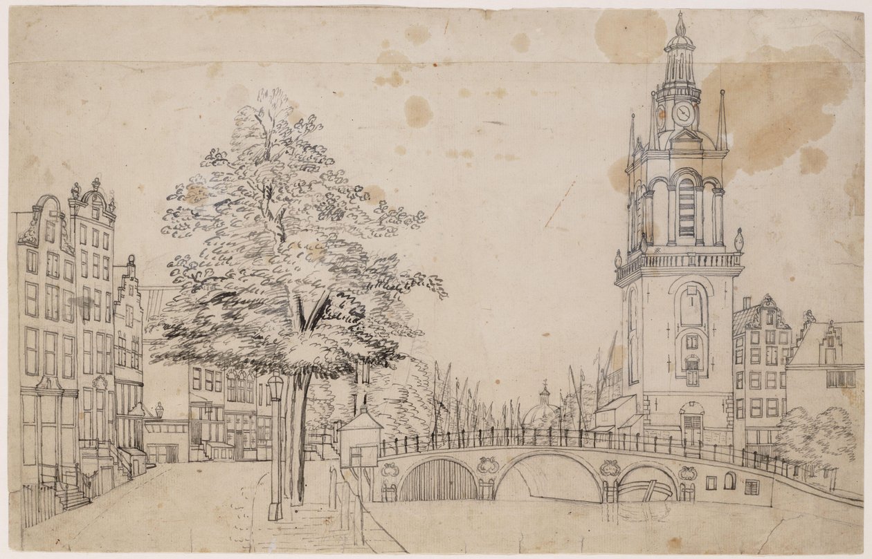 Jan Rodenpoortstoren met de Torensluis. Pen in grijs. Afmetingen onbekend. Amsterdam, Stadsarchief Amsterdam door Jan Spaan