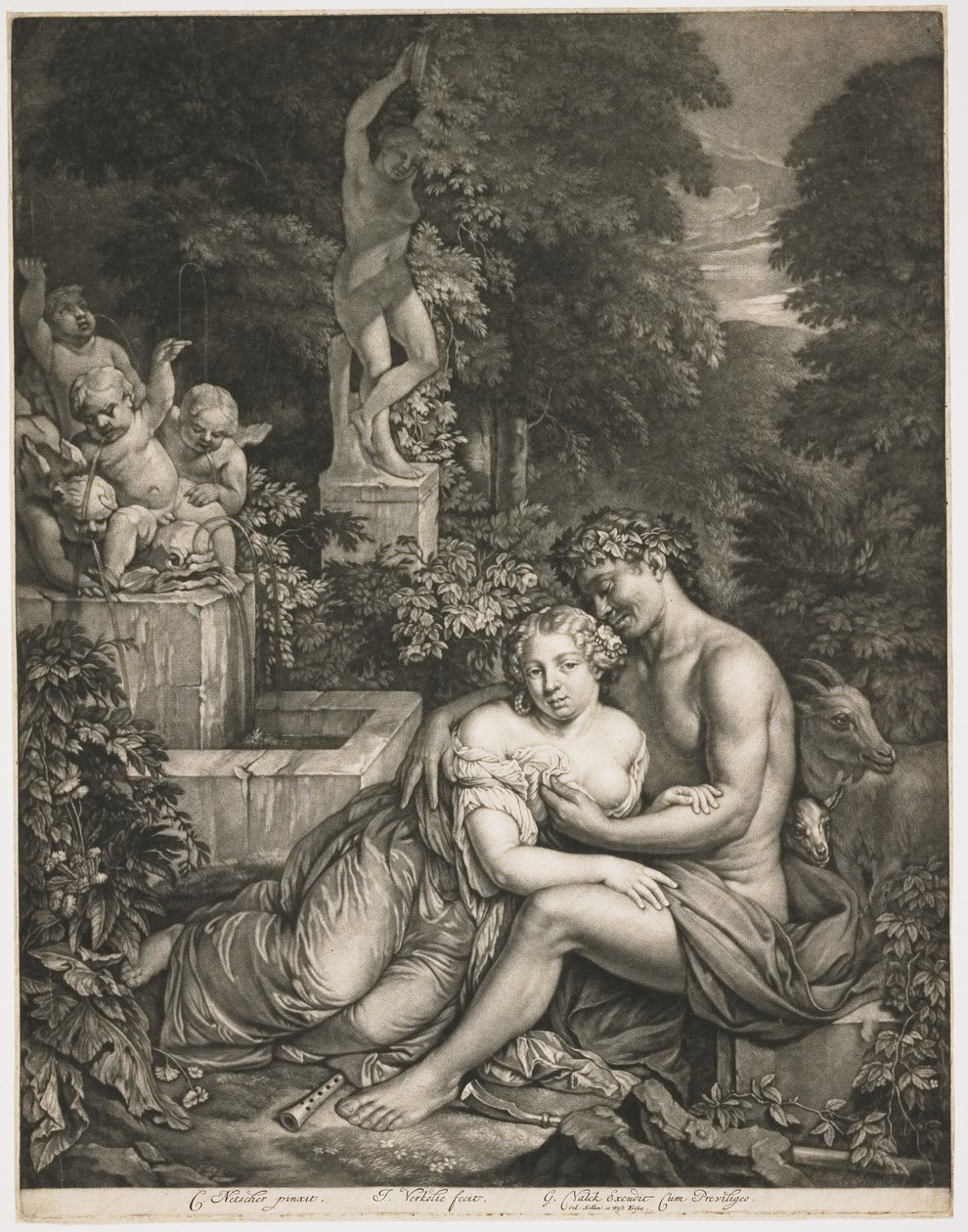 Pan en Pomona, c.1685 door Jan Verkolje
