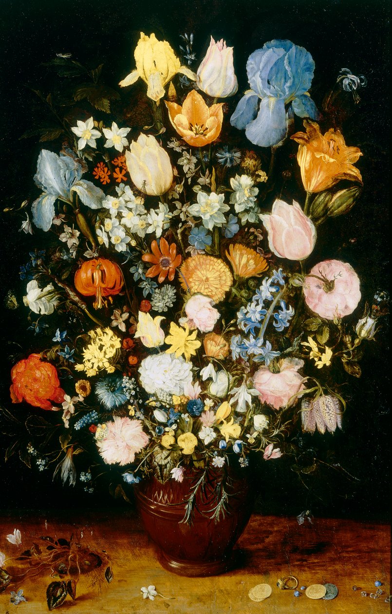 Vaas met bloemen, met irissen door Jan the Elder Brueghel