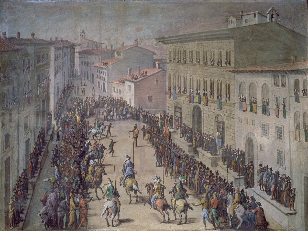 De Saraceense steekspel in Via Larga, Florence, 1555 door Jan van der Straet