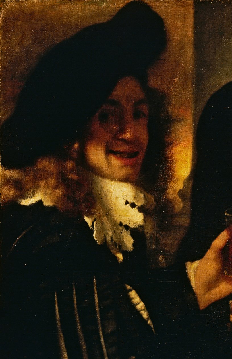 Muzikant (detail) door Johannes Vermeer