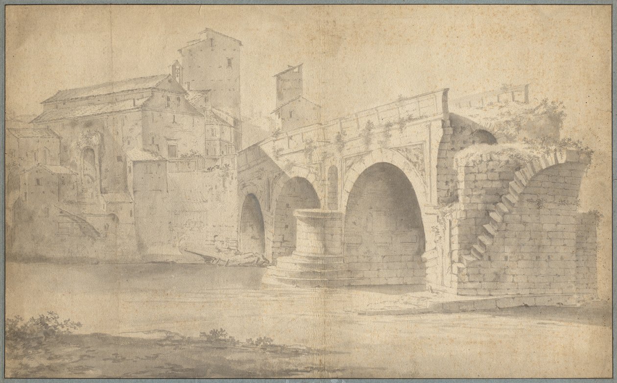 Uitzicht op de Ponte Rotto, Rome door Jan Asselyn