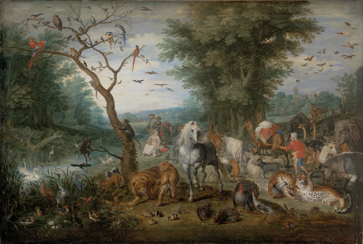 Paradijselijk landschap met dieren door Jan Brueghel the Elder
