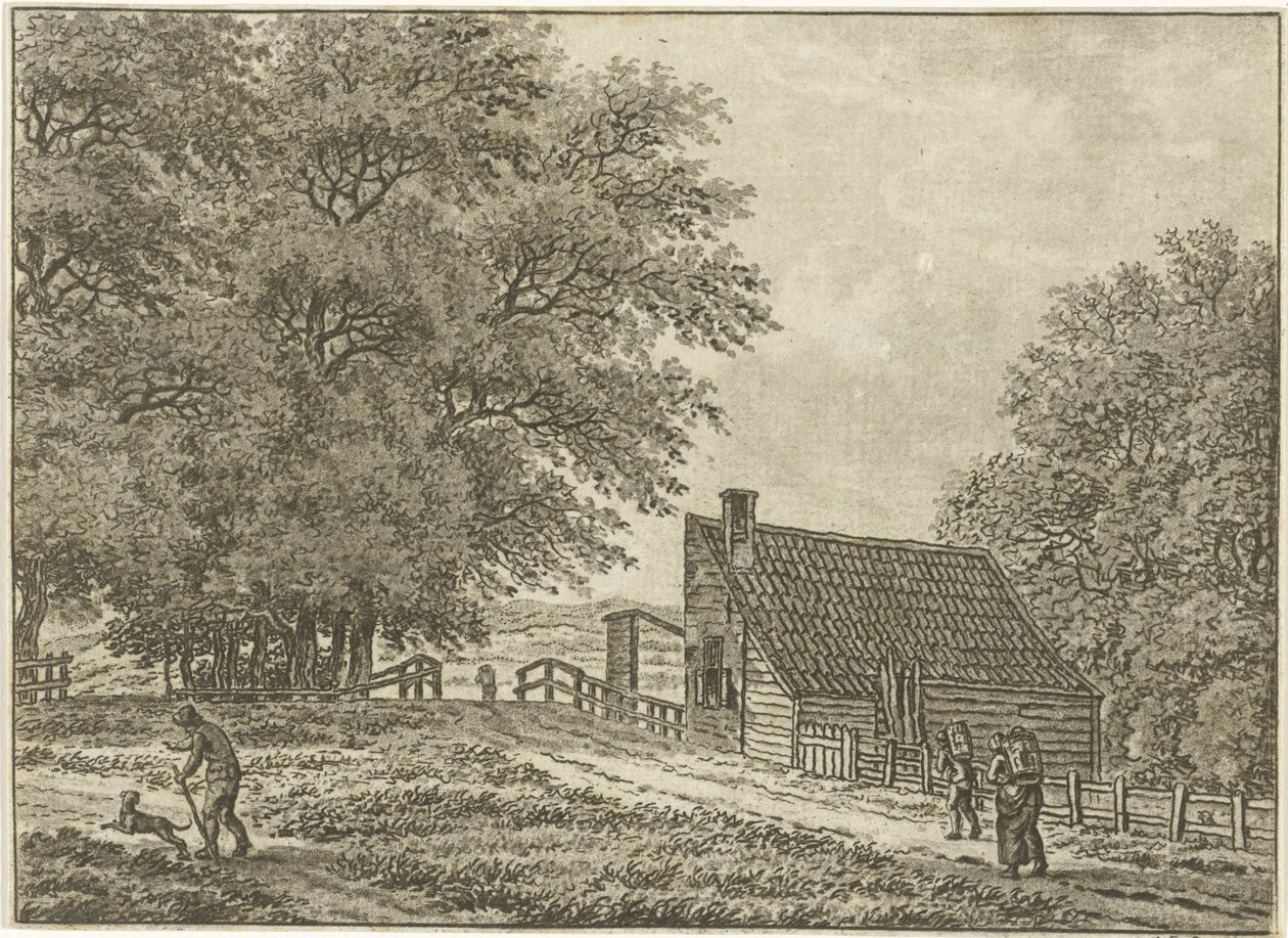 Landschap bij Overveen met wandelaars door Jan Evert Grave