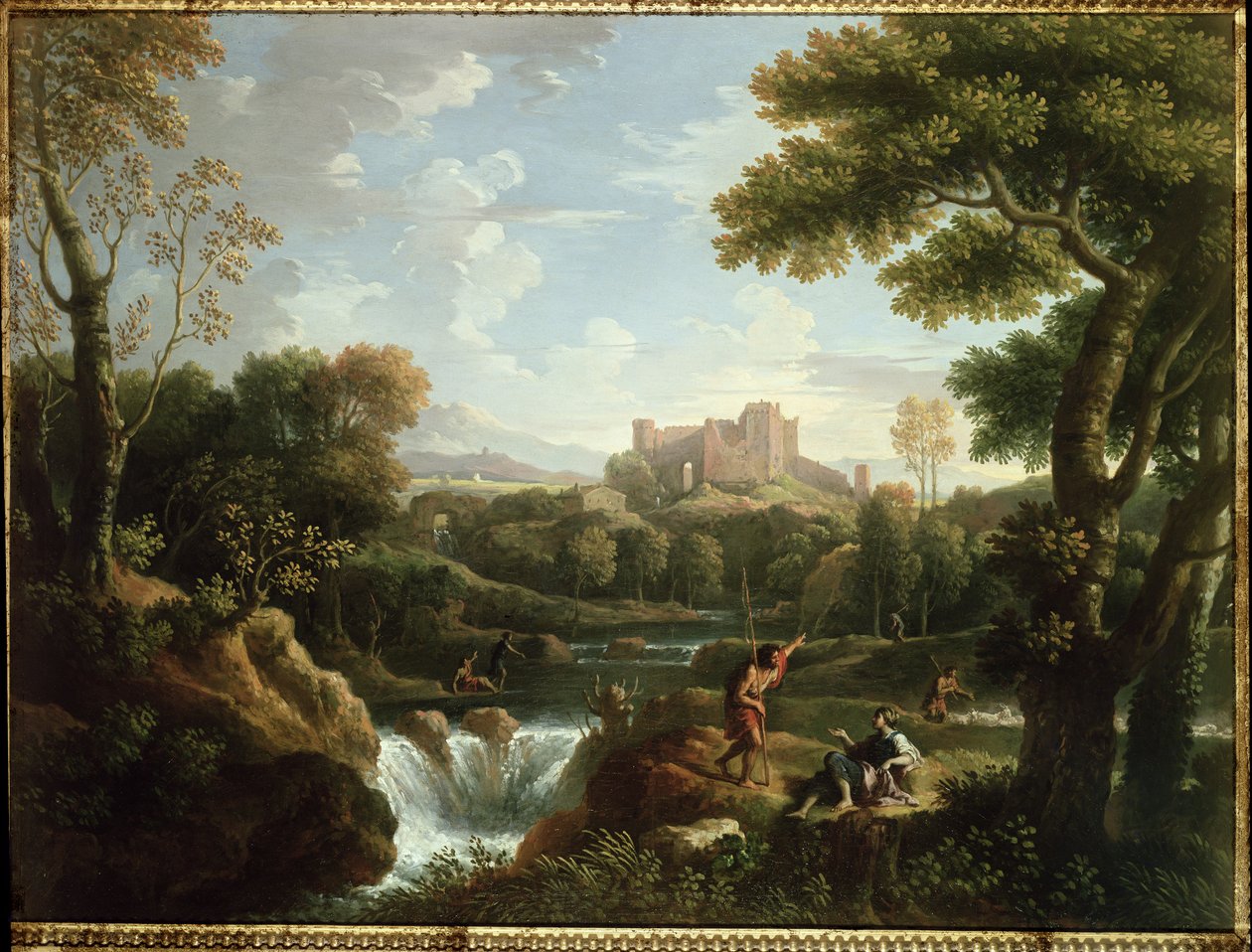 Arcadisch landschap met herders door Jan Frans van Bloemen