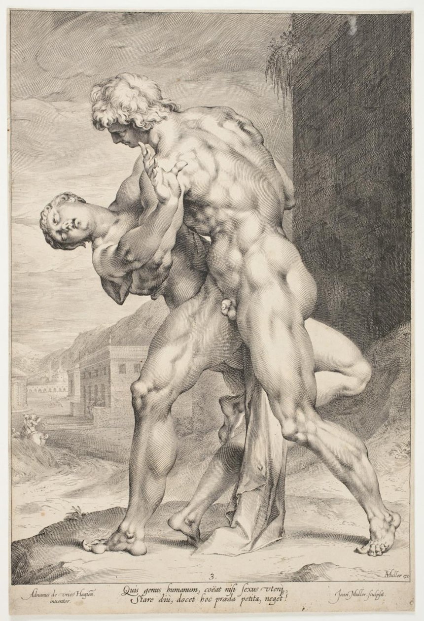 Een Romein ontvoert een Sabijnse vrouw door Jan Harmensz. Muller