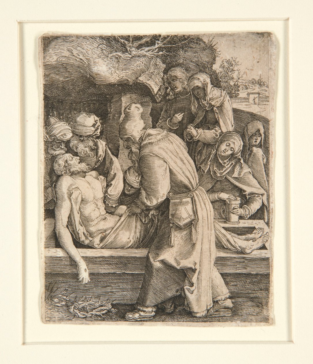 Graflegging, uit De Passie door Jan Harmensz. Muller
