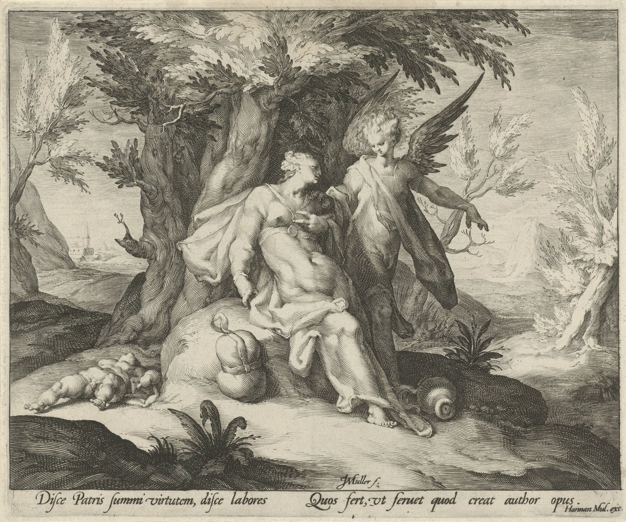 Hagar en Ismaël in de woestijn door Jan Harmensz. Muller