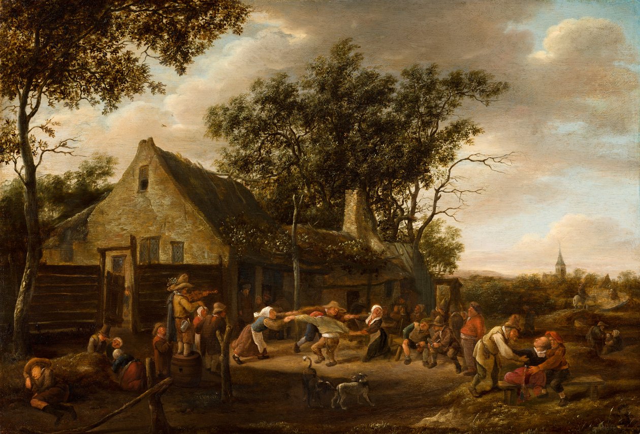Boeren dansen bij een herberg, ca. 1646-8 door Jan Havicksz. Steen