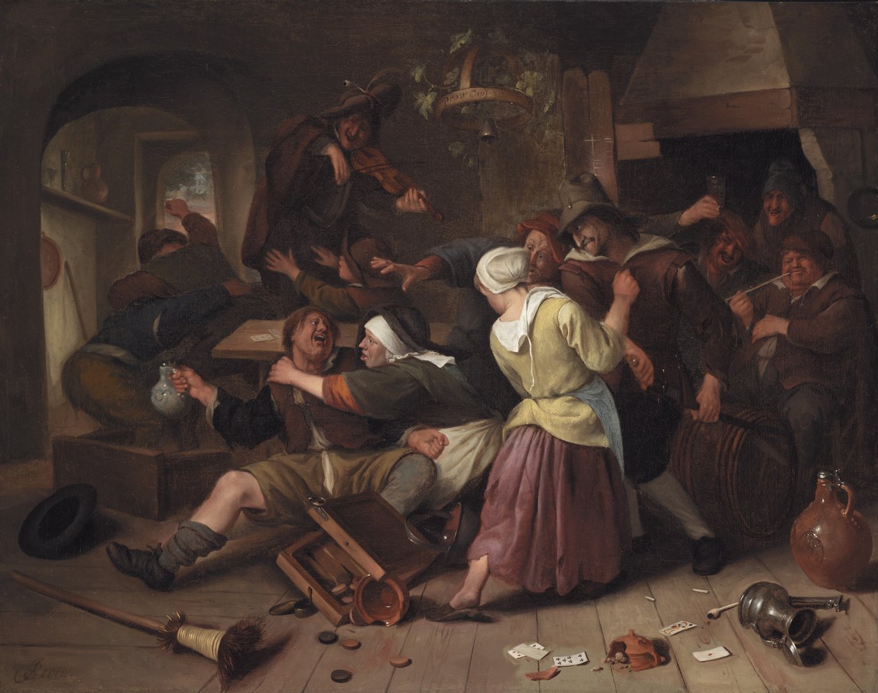 Ruzie tussen Gokkers, c.1665 door Jan Havickszoon Steen
