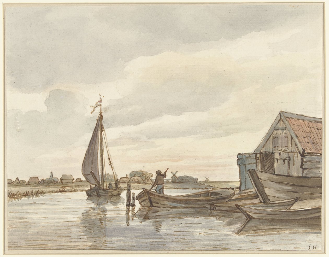Enkele bootjes op een sloot door Jan Hulswit
