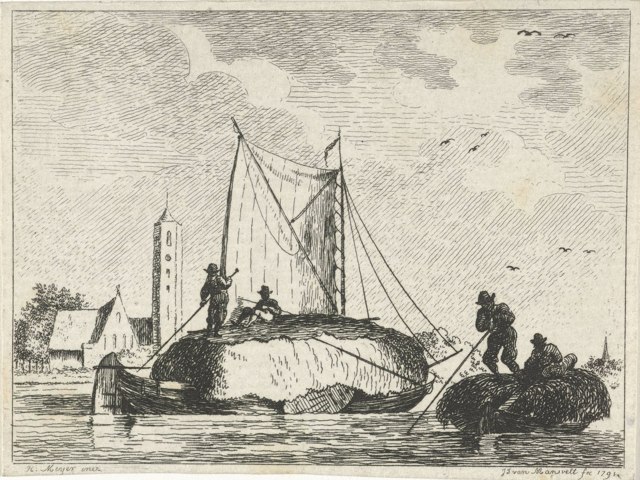 Twee hooischuiten door Jan Izaak van Mansvelt