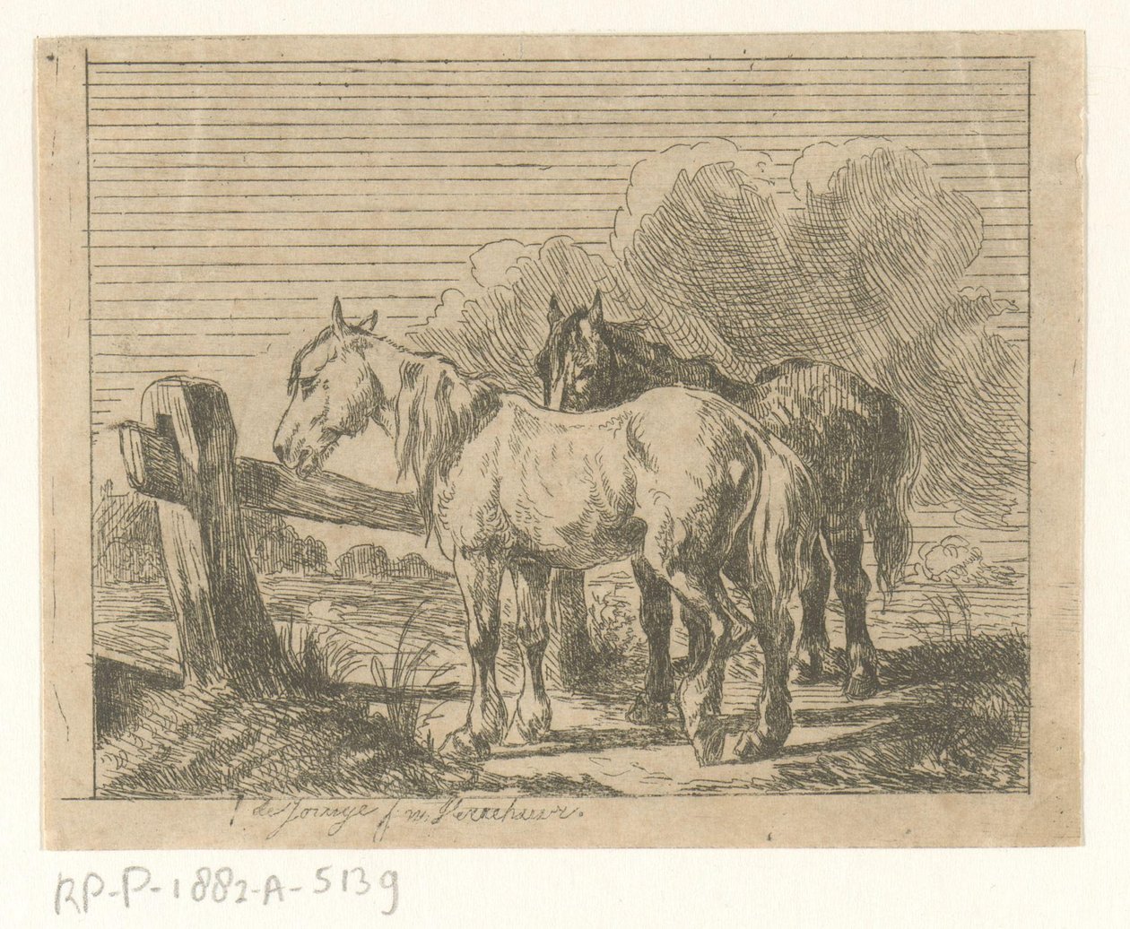 Weiland met twee paarden door Jan Karel Jacob de Jonge