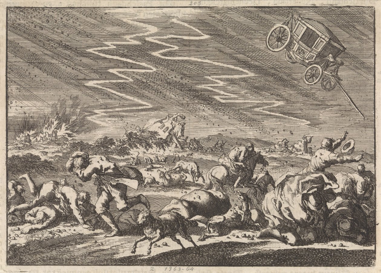 Zwaar onweer te Donsenhausen in Thuringen, 1674 door Jan Luyken