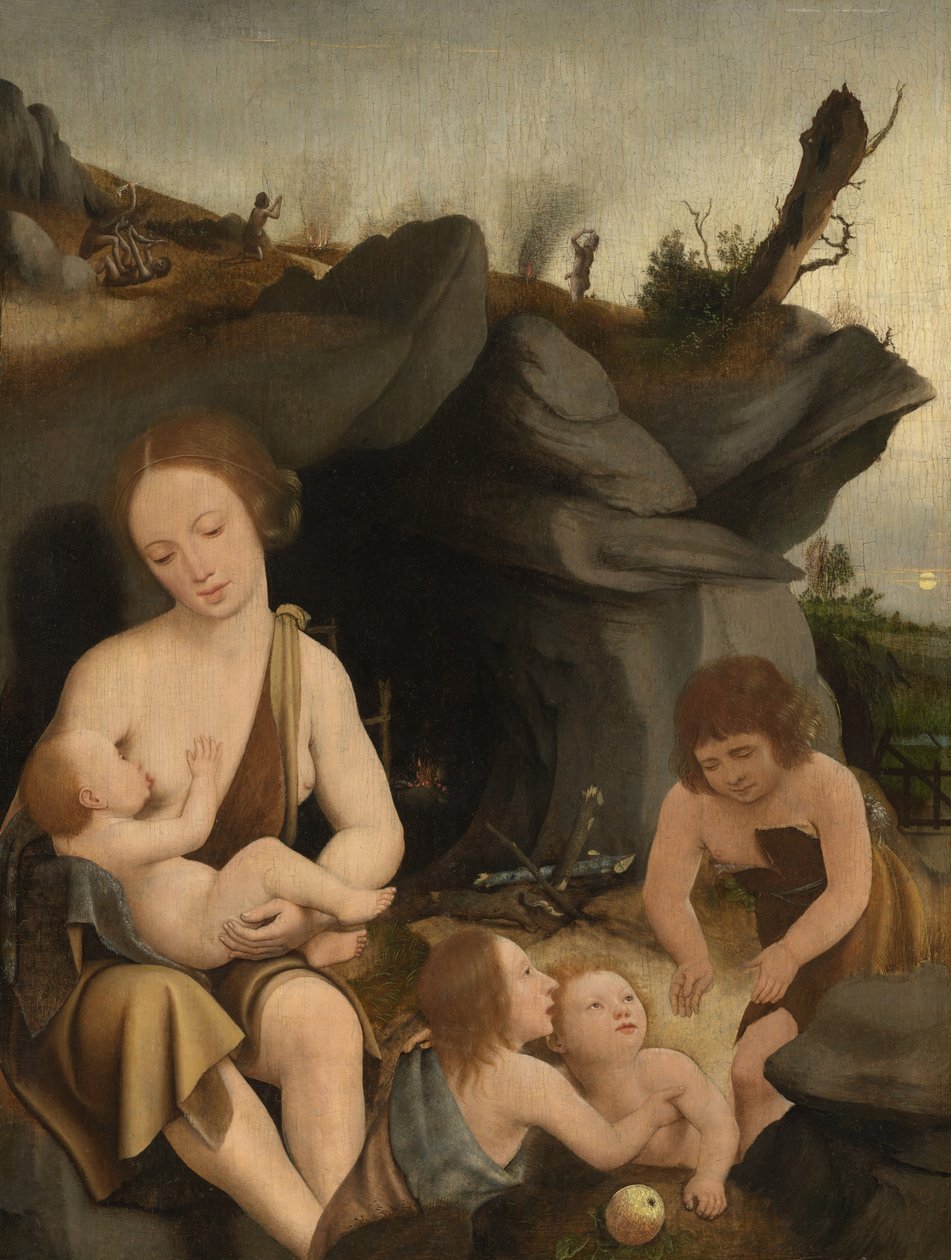 Eva en Vier Kinderen, c.1520 door Jan Mostaert