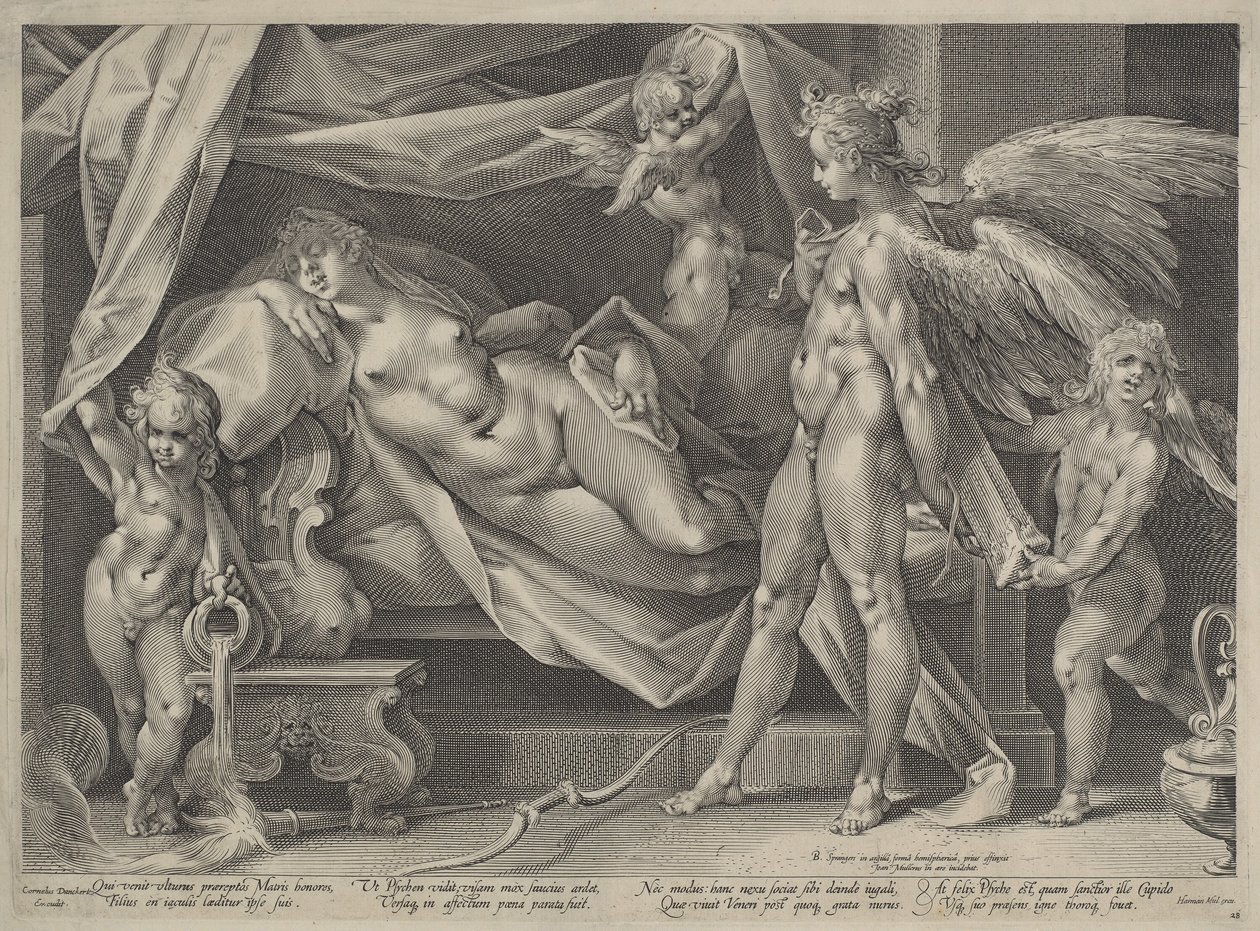 Cupido en Psyche door Jan Muller, after Bartholomaeus Spranger