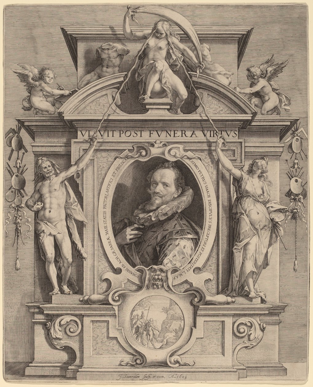 Hans van Aachen door Jan Pietersz Saenredam after Pieter Isaacz