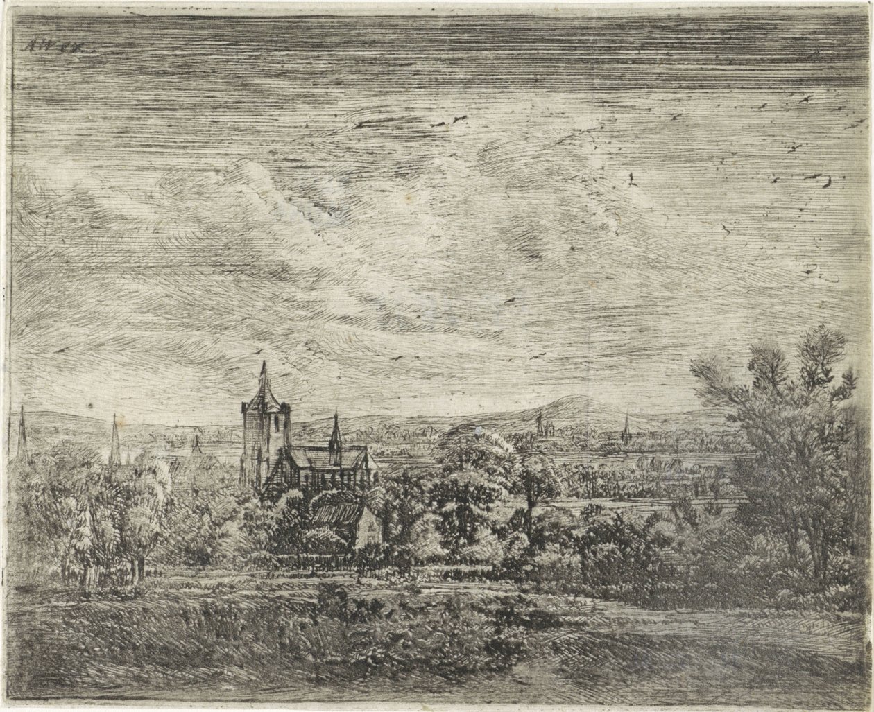 Dorpsgezicht met een kerk door Jan Ruyscher