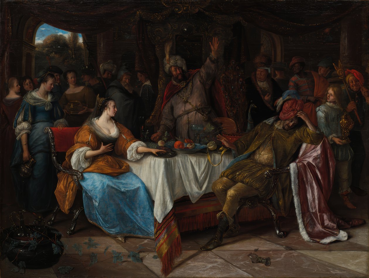 Esther, Ahasveros en Haman door Jan Steen