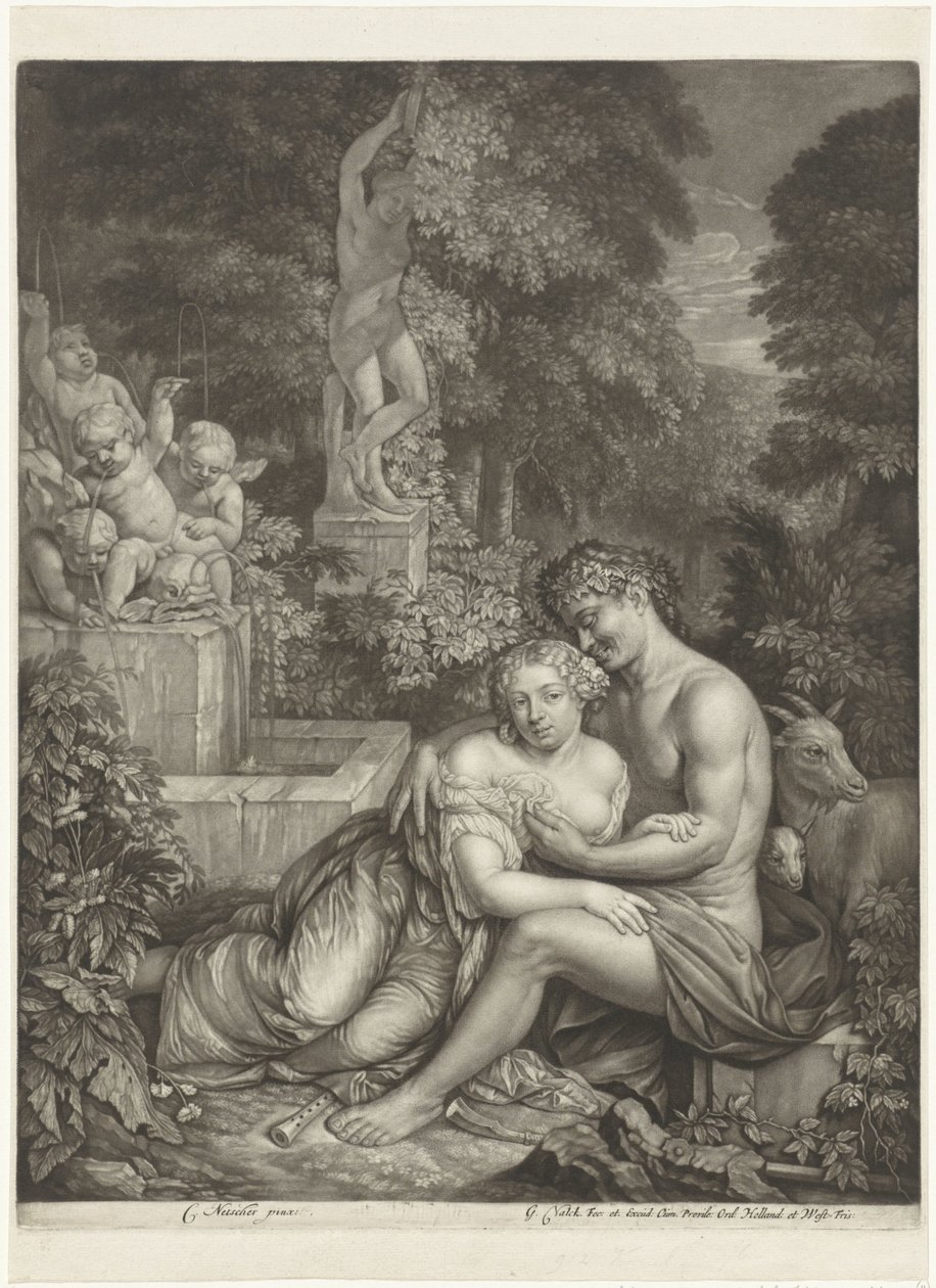 Vertumnus en Pomona door Jan Verkolje (I)