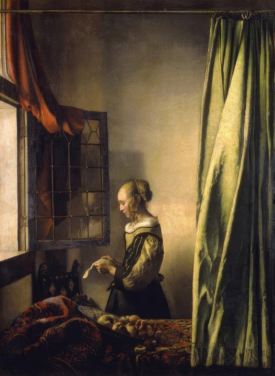 Meisje dat een brief leest bij een open raam door Jan Vermeer van Delft