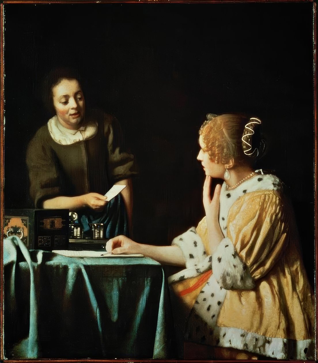 Dame met dienstmeid en brief door Jan Vermeer van Delft