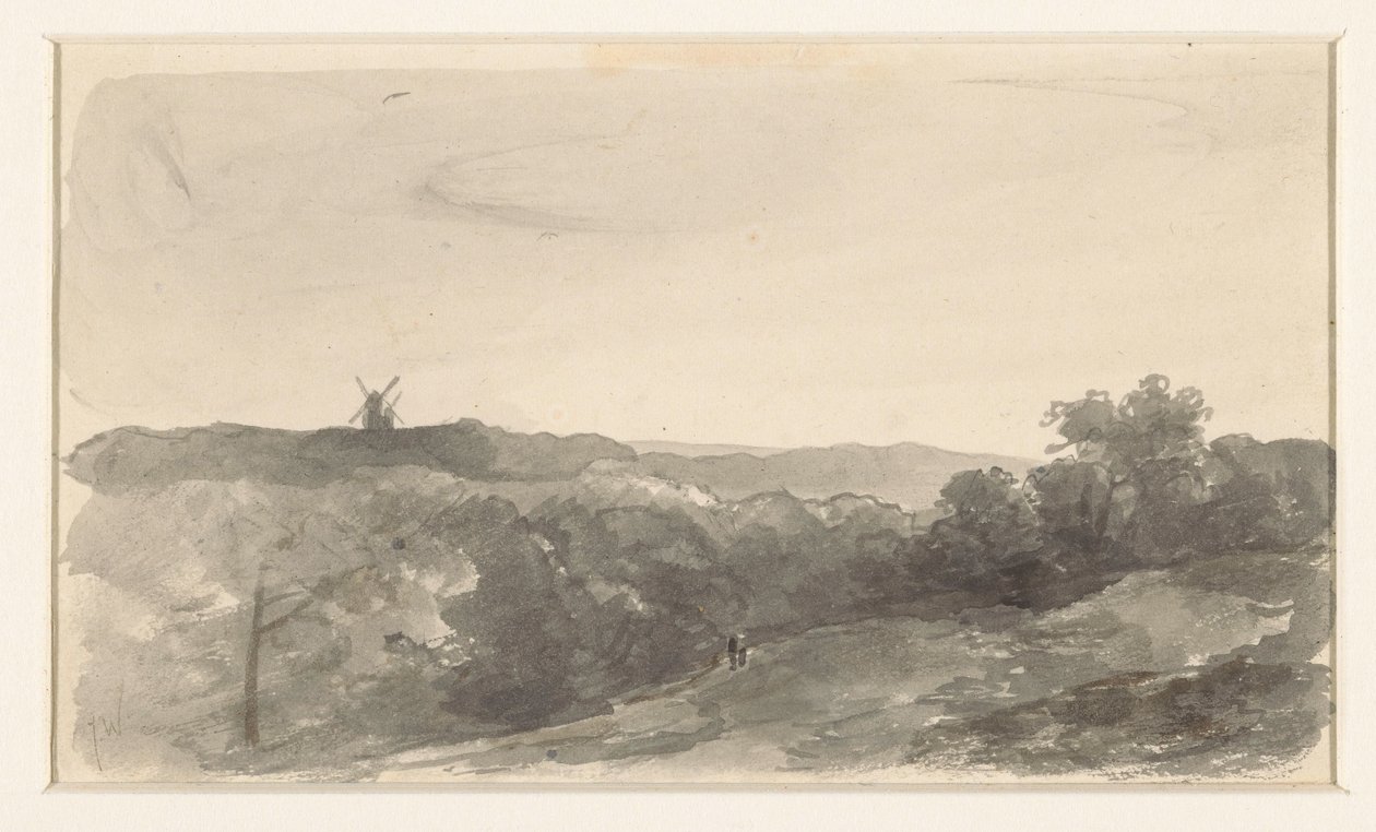 Heuvellandschap met molens door Jan Weissenbruch