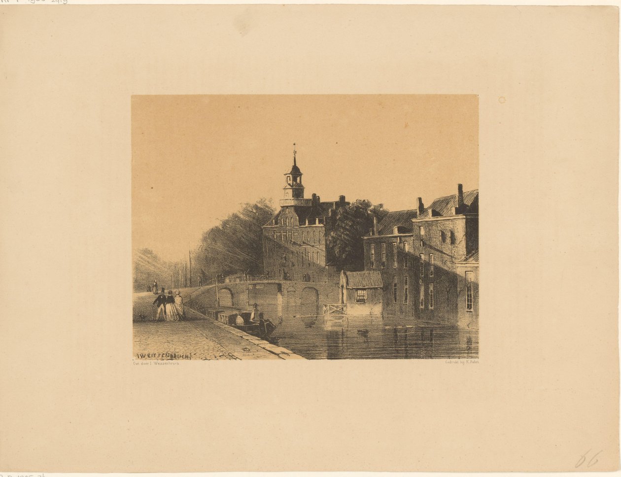 Stadsgezicht met gracht door Jan Weissenbruch