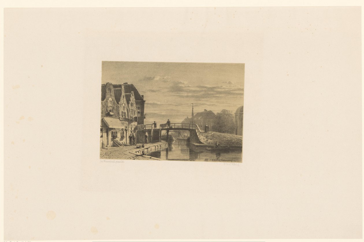Stadsgezicht met gracht door Jan Weissenbruch