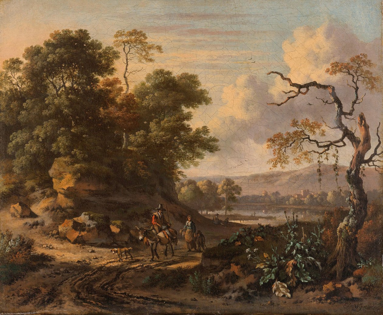 Landschap met een man op een ezel door Jan Wijnants