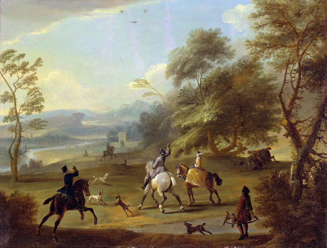 Een valkenjachtpartij, ca. 1690 door Jan Wyck