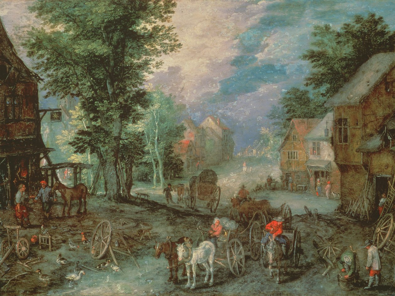 Ingang van een Dorp door Jan the Elder Brueghel