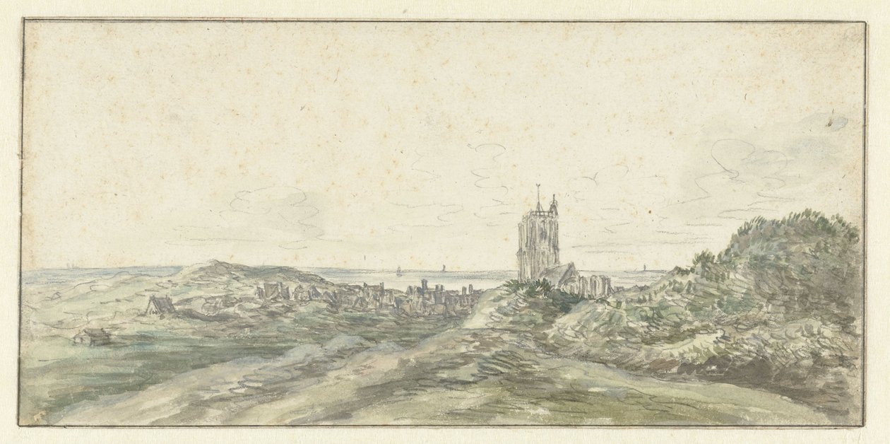 Gezicht op Egmond aan Zee door Jan van Goyen (possibly)