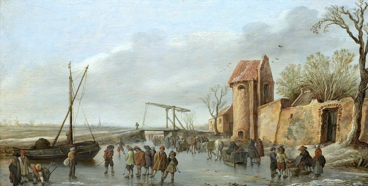 Een scène op het ijs door Jan van Goyen