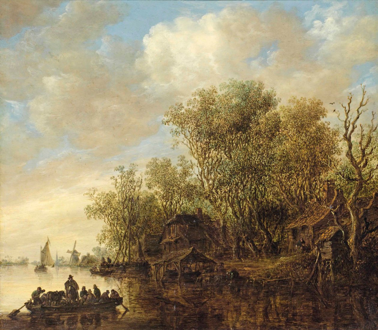 Rivierlandschap met een veerboot door Jan van Goyen