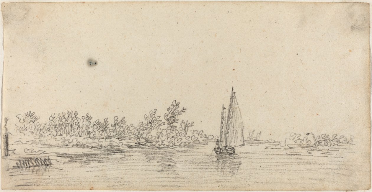 Zeilboot op een Riviermonding door Jan van Goyen