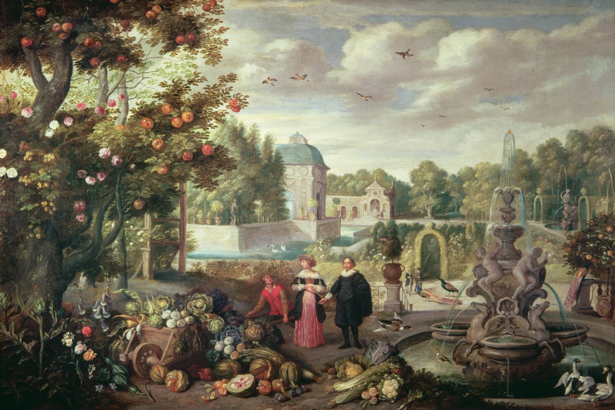Tuin Scène met Fontein door Jan van Kessel the Elder