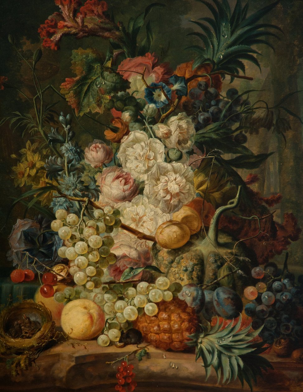 Stilleven met fruit en bloemen door Jan van Os