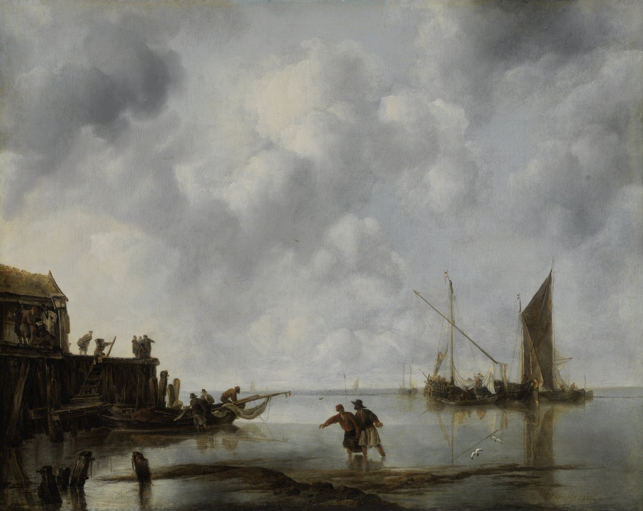 Vissersboten in een kalmte door Jan van de Cappelle